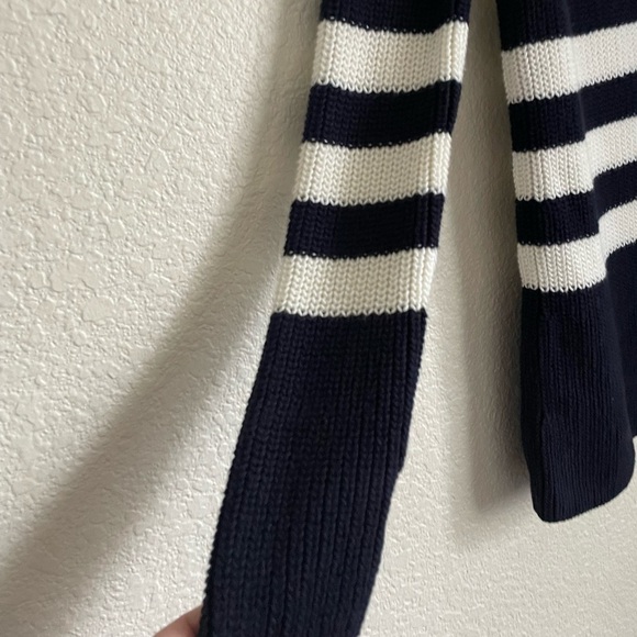 Talbots Shaker Stitch Striped Sweater 0P-2P Navy Blue Cream - Picture 6 of 10